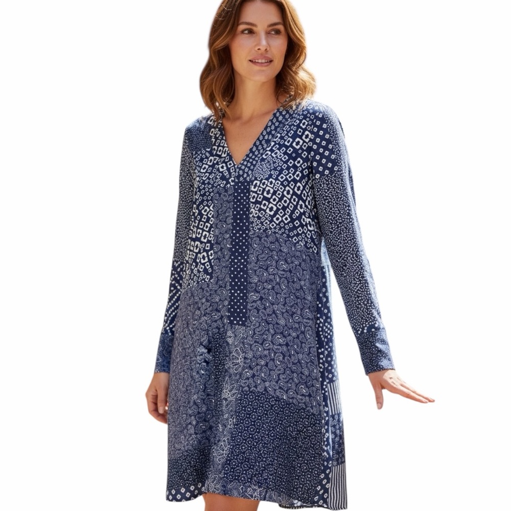 Diane von Furstenberg Paisley Patchwork Boho Print Tunic Silk Dress - Size Small